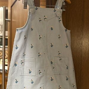 Light Blue Floral Embroidered Girls' Pinafore Overall Dress
